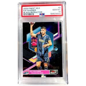 2023 Topps Finest MLS Black Refractor 8 Kai Wagner Philadelphia Union /10 PSA 10